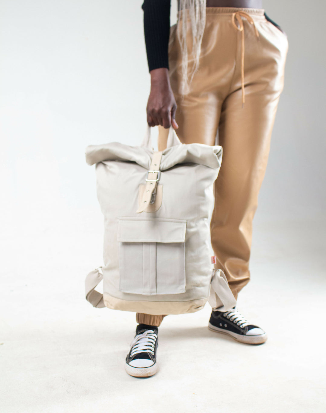 Cremefarbe Khaki Rucksack mit Foldtop