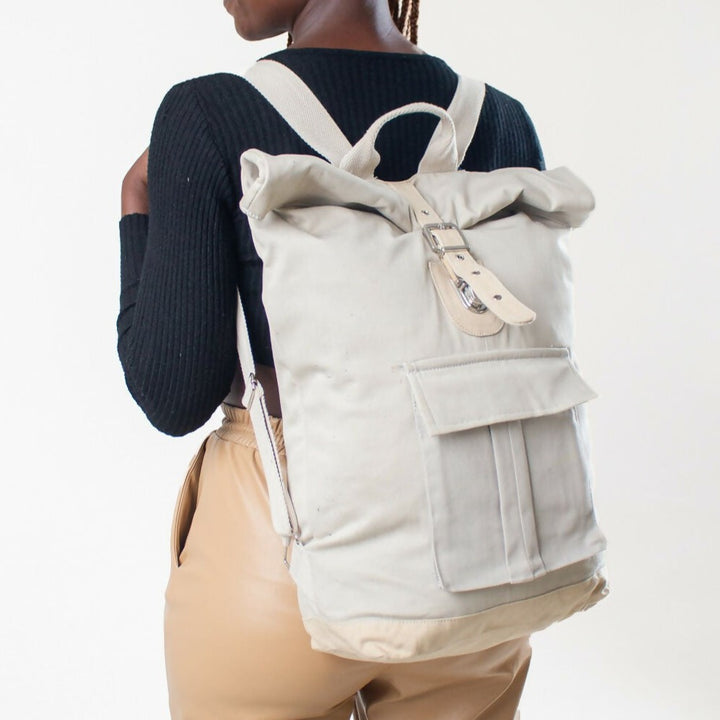 Cremefarbe Khaki Rucksack mit Foldtop