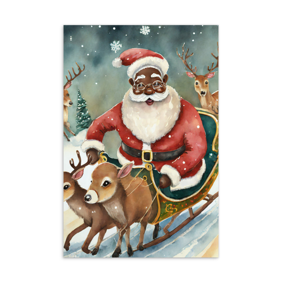 Postkarte Schwarzer Weihnachtsmann mit Schlitten
