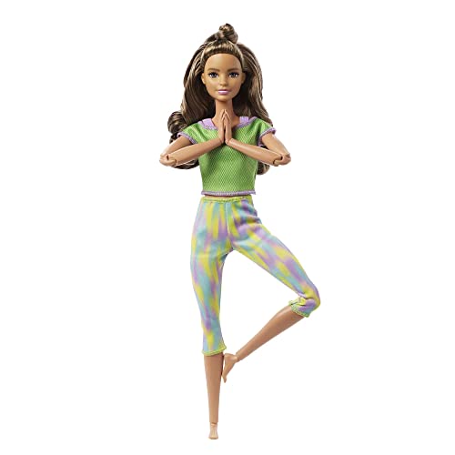 Barbie-Puppe, Barbie-Serie Made to Move, bewegliche Yoga-Barbie mit braunen Haaren ab 3 Jahren