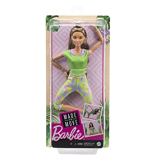 Barbie-Puppe, Barbie-Serie Made to Move, bewegliche Yoga-Barbie mit braunen Haaren ab 3 Jahren