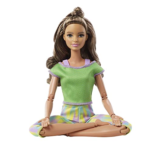 Barbie-Puppe, Barbie-Serie Made to Move, bewegliche Yoga-Barbie mit braunen Haaren ab 3 Jahren