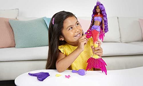 Barbie Mermaid Power, Schwarze Meerjungfrau Barbiepuppe mit rosa und lila Haaren ab 3 Jahren