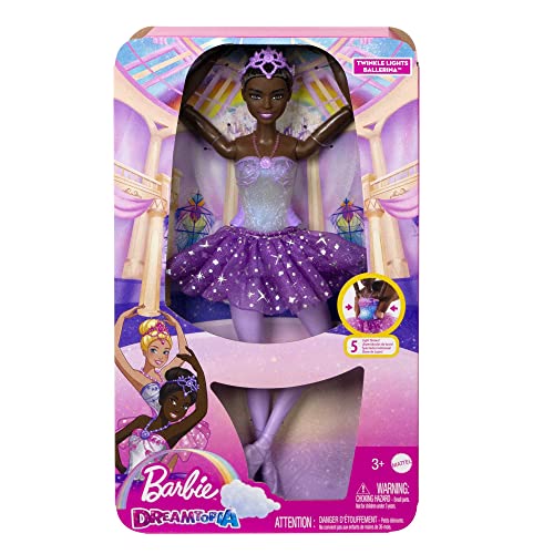 Barbie Dreamtopia Schwarze Ballerina Puppe, Twinkle Lights Ballerina mit rosa Tutu ab 3 Jahren