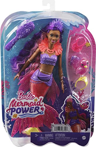 Barbie Mermaid Power, Schwarze Meerjungfrau Barbiepuppe mit rosa und lila Haaren ab 3 Jahren