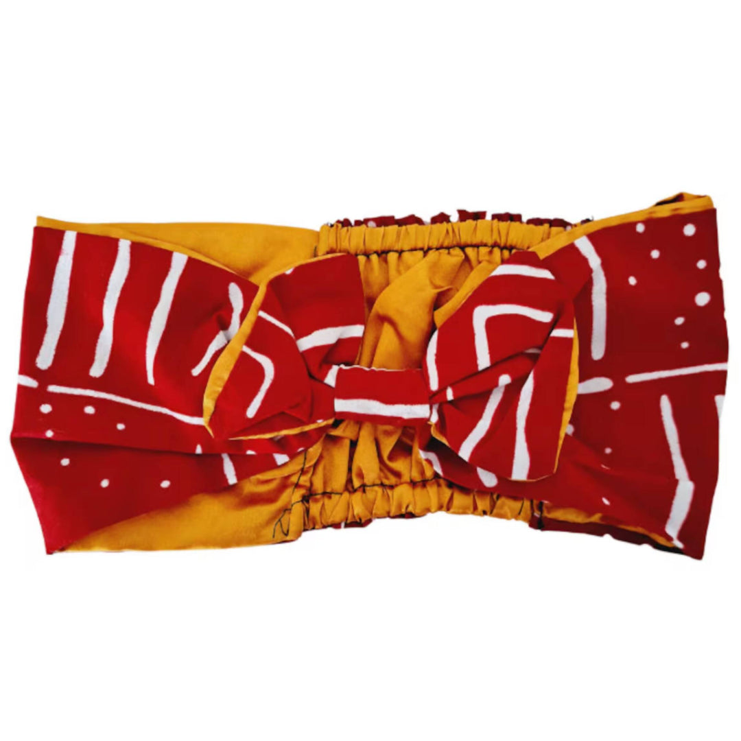 Haarband aus afrikanischem Waxprintstoff Rot gepunktet mit weißen Streifen