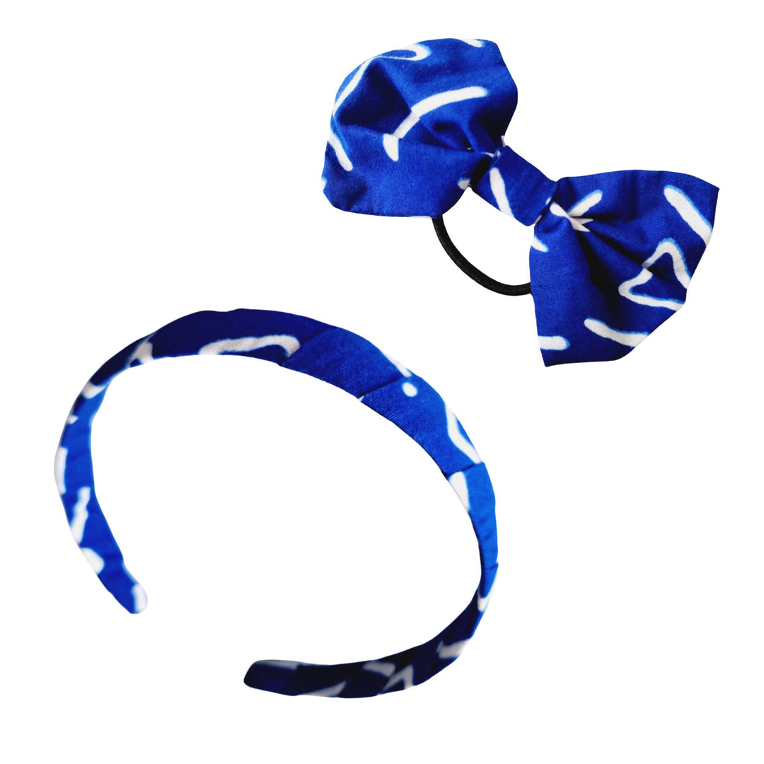 Haarreifen & Haarschleife Set blau-weiß-schwarz